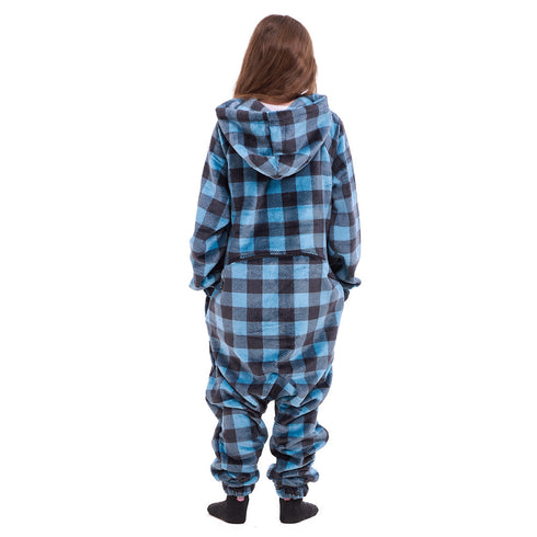 Snuggs Kids Blanket Onesie Blue Checkered